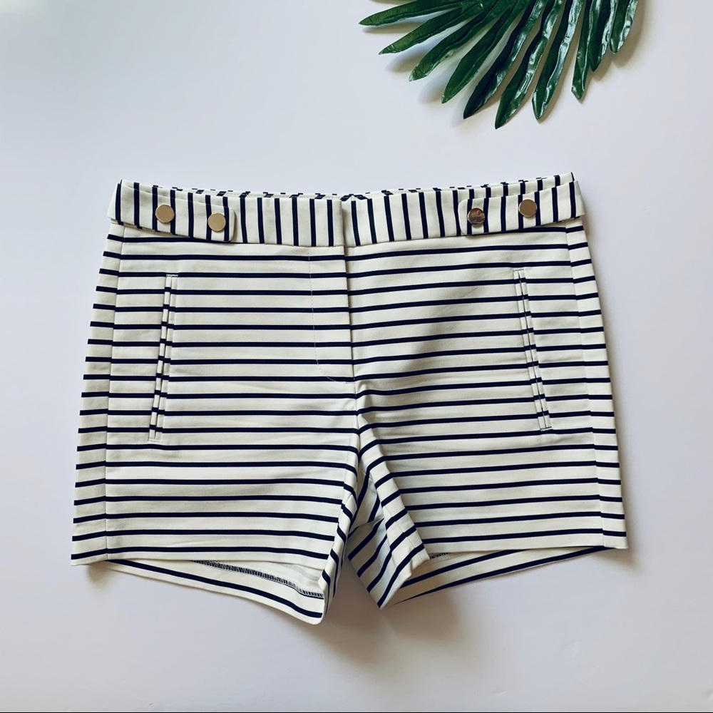 Zara White and Black Striped Shorts